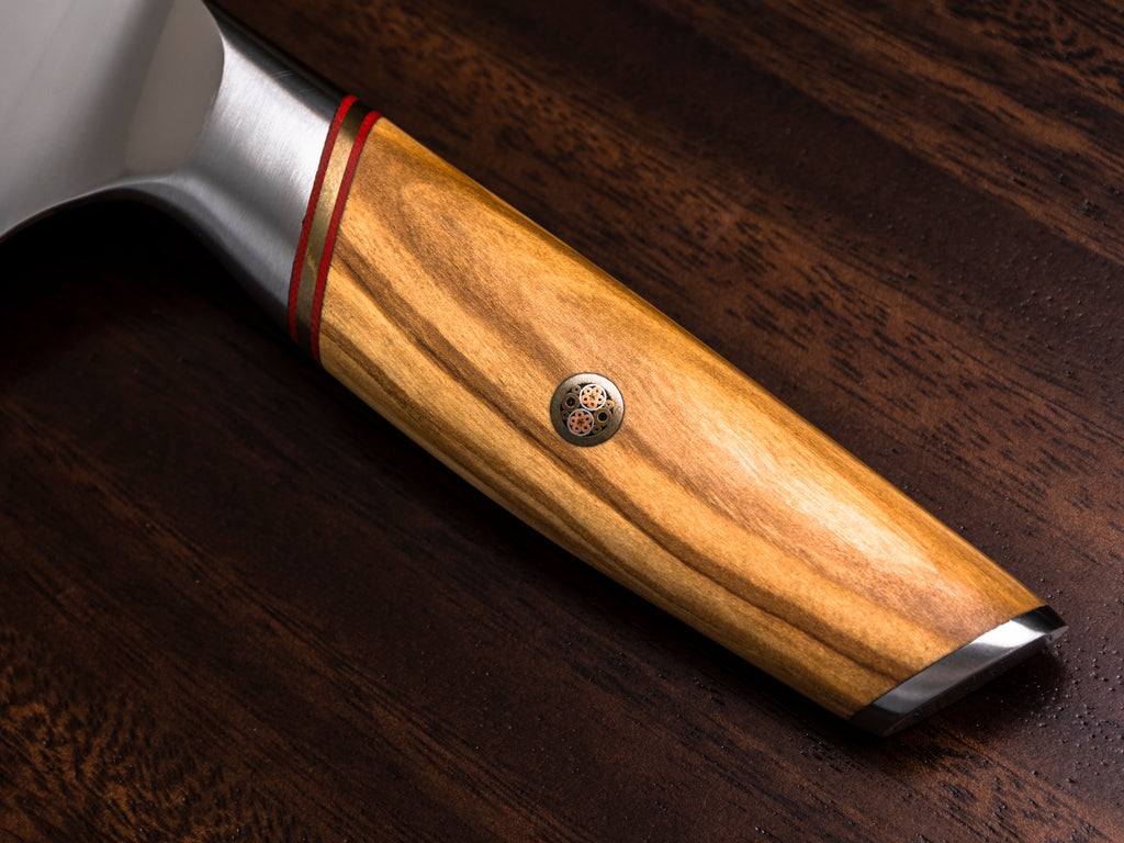 VALKNIFE 7.3" Tungsten Alloy Powder Steel Chef's Knife — Mirror Polished Blade, Olive Wood Handle, 64-66 HRC