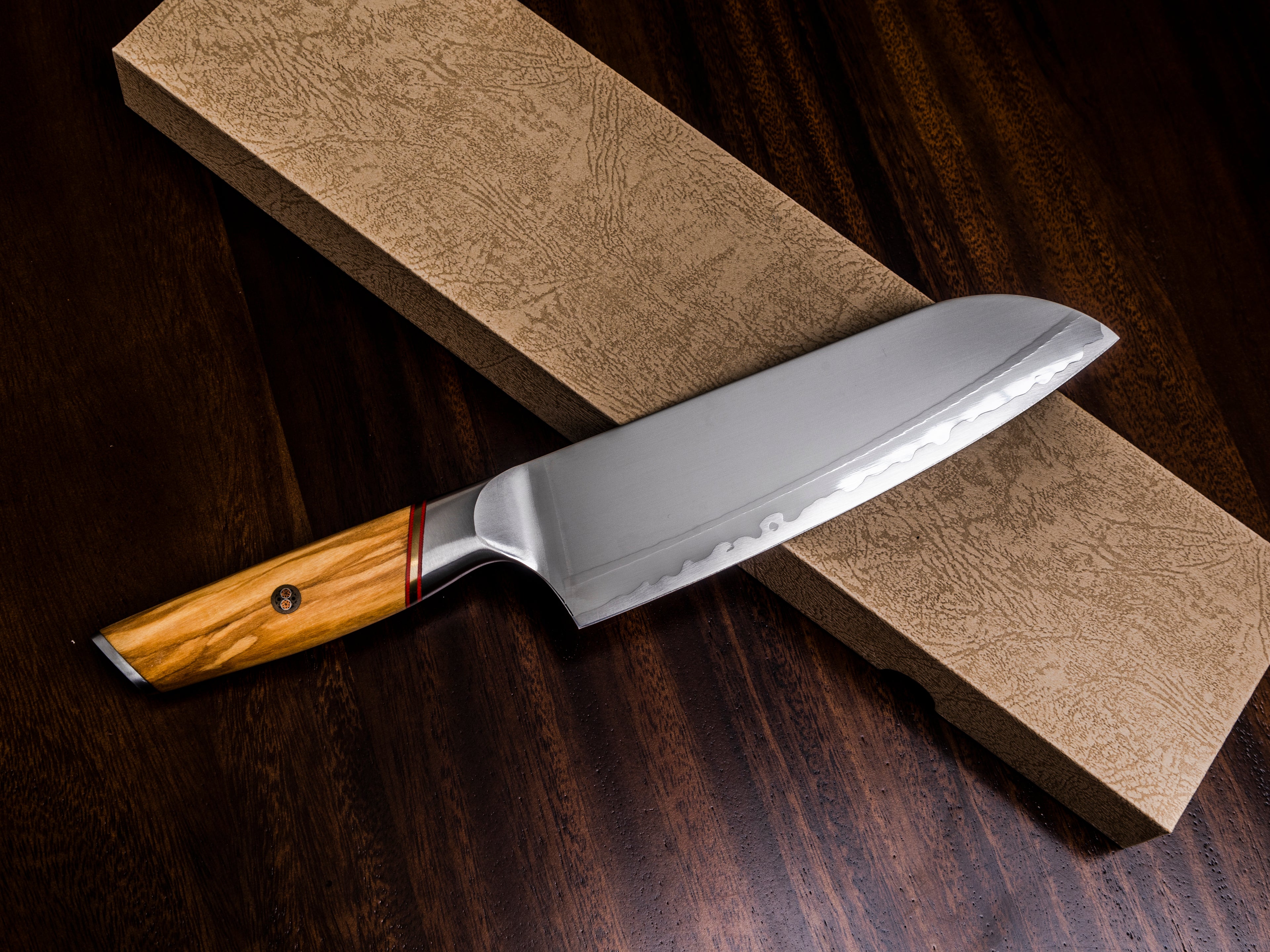 VALKNIFE 7.3" Tungsten Alloy Powder Steel Chef's Knife — Mirror Polished Blade, Olive Wood Handle, 64-66 HRC