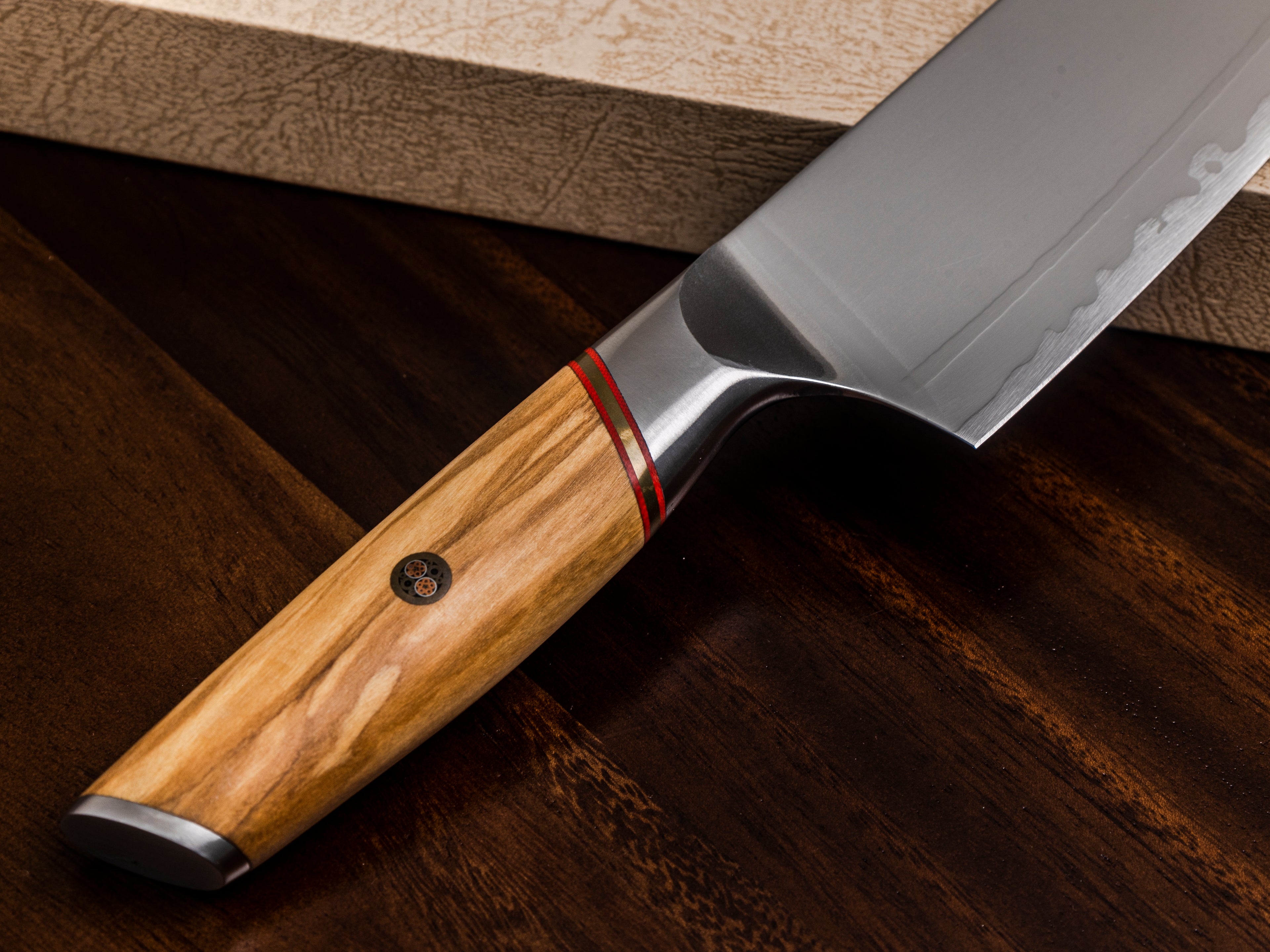 VALKNIFE 7.3" Tungsten Alloy Powder Steel Chef's Knife — Mirror Polished Blade, Olive Wood Handle, 64-66 HRC