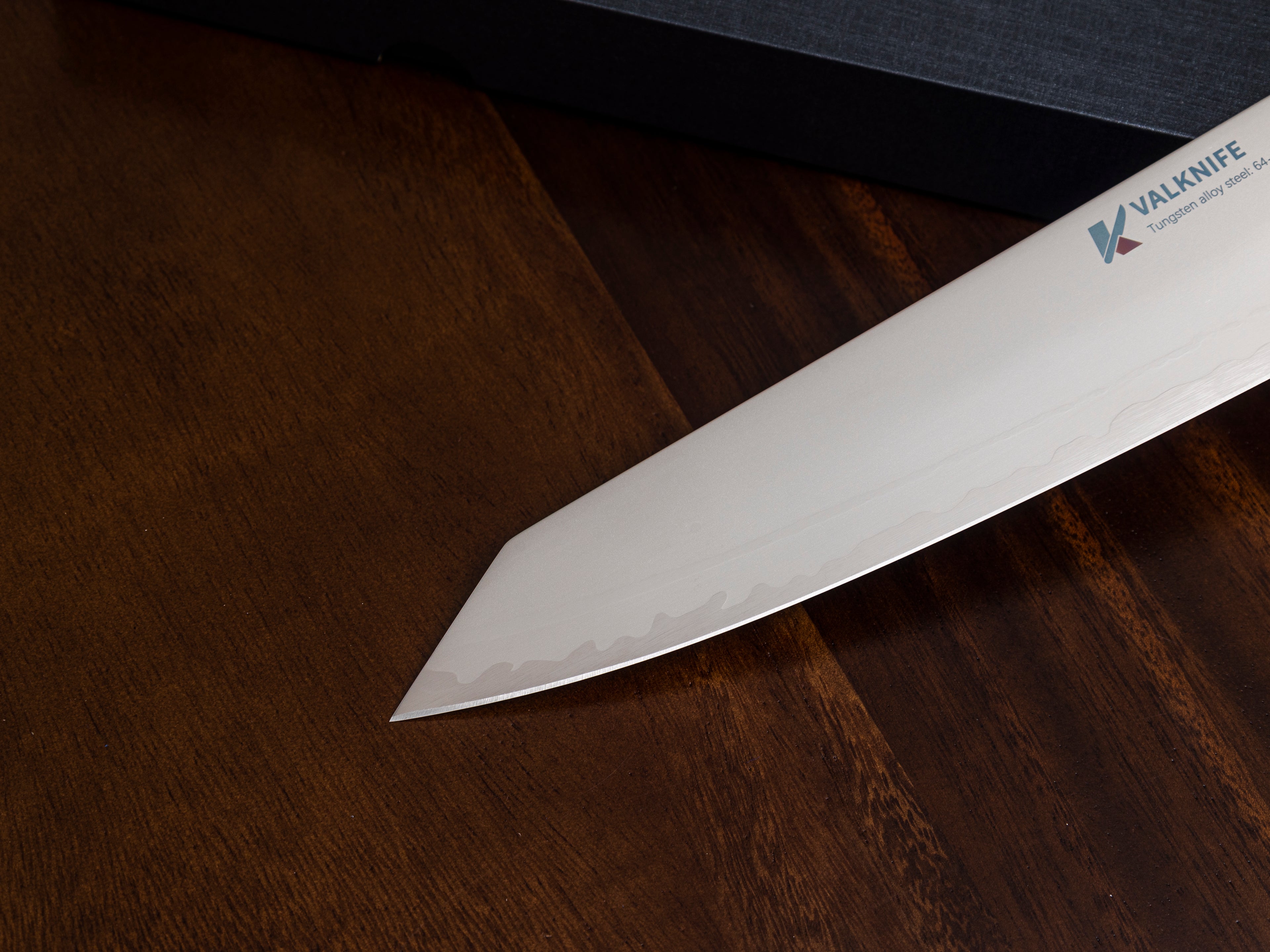 VALKNIFE 8.3" Tungsten Alloy Powder Steel Kiritsuke Chef's Knife — Mirror Polished Blade, Octagonal Olive Wood Handle, 64-66 HRC