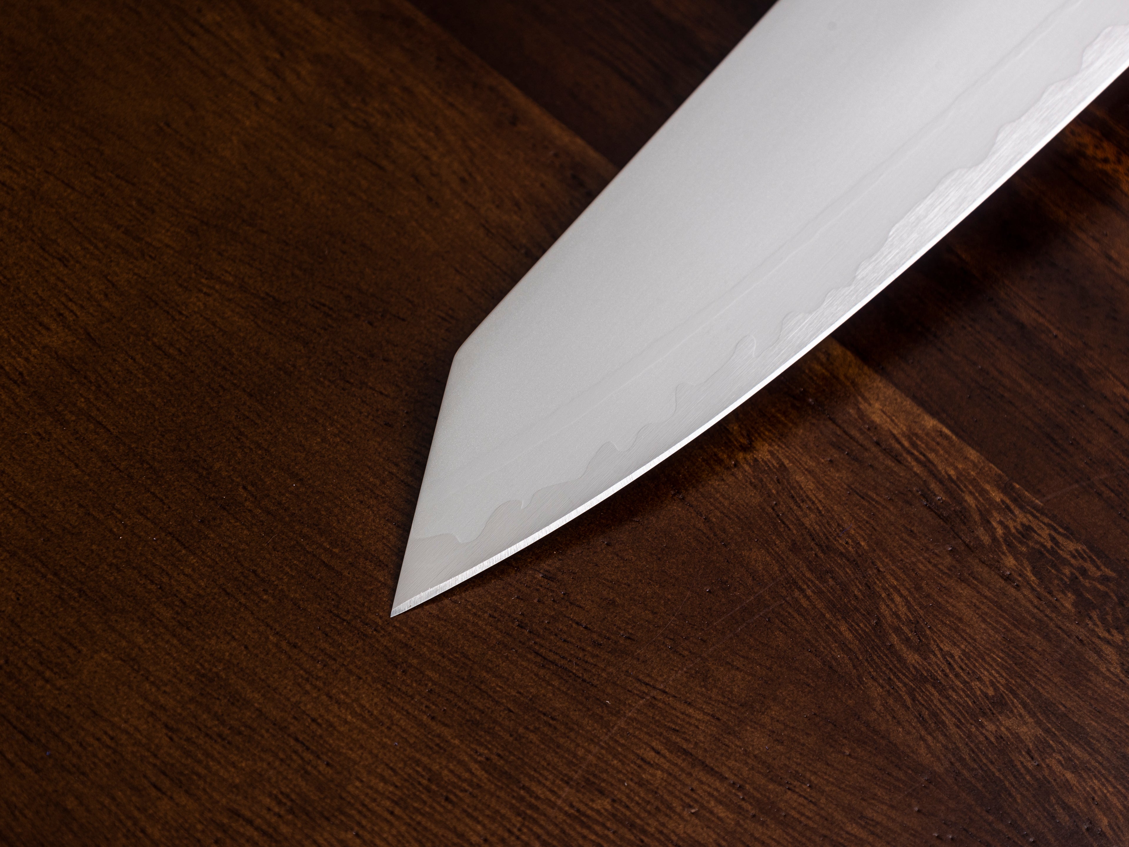 VALKNIFE 8.3" Tungsten Alloy Powder Steel Kiritsuke Chef's Knife — Mirror Polished Blade, Octagonal Olive Wood Handle, 64-66 HRC