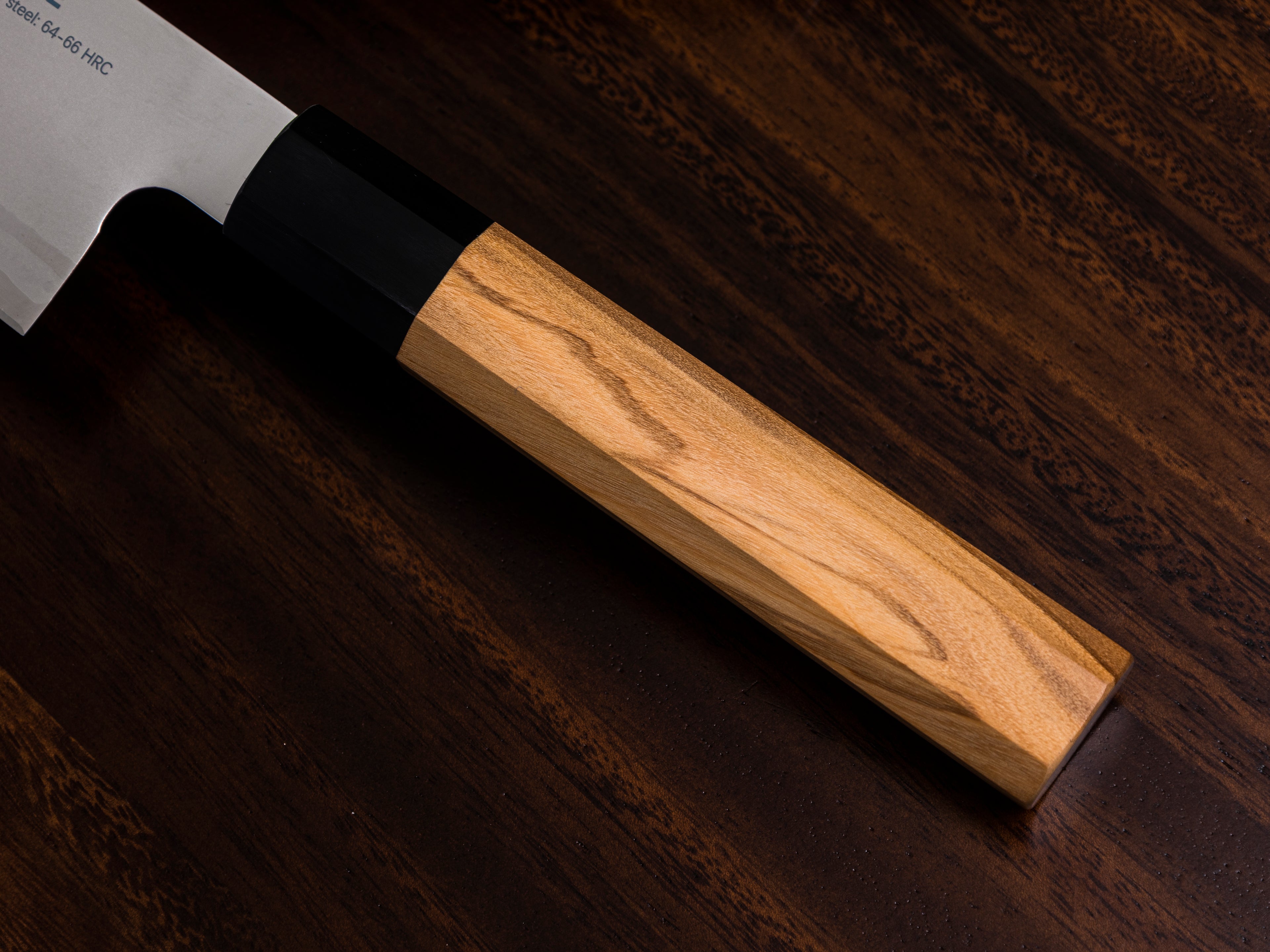 VALKNIFE 8.3" Tungsten Alloy Powder Steel Kiritsuke Chef's Knife — Mirror Polished Blade, Octagonal Olive Wood Handle, 64-66 HRC