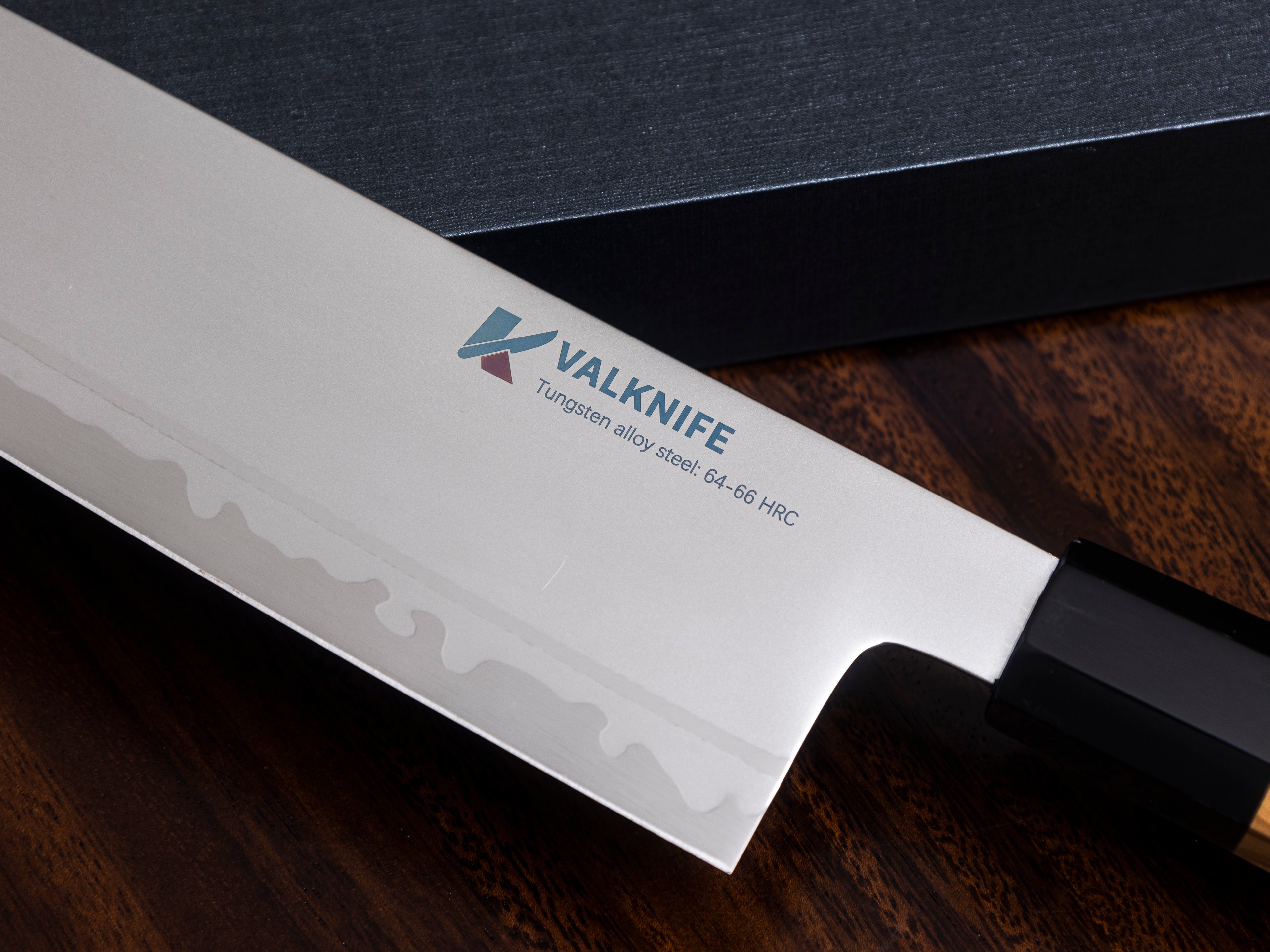 VALKNIFE 7.3" Tungsten Alloy Powder Steel Nakiri Vegetable Knife — Mirror Polished Blade, Octagonal Olive Wood Handle, 64-66 HRC