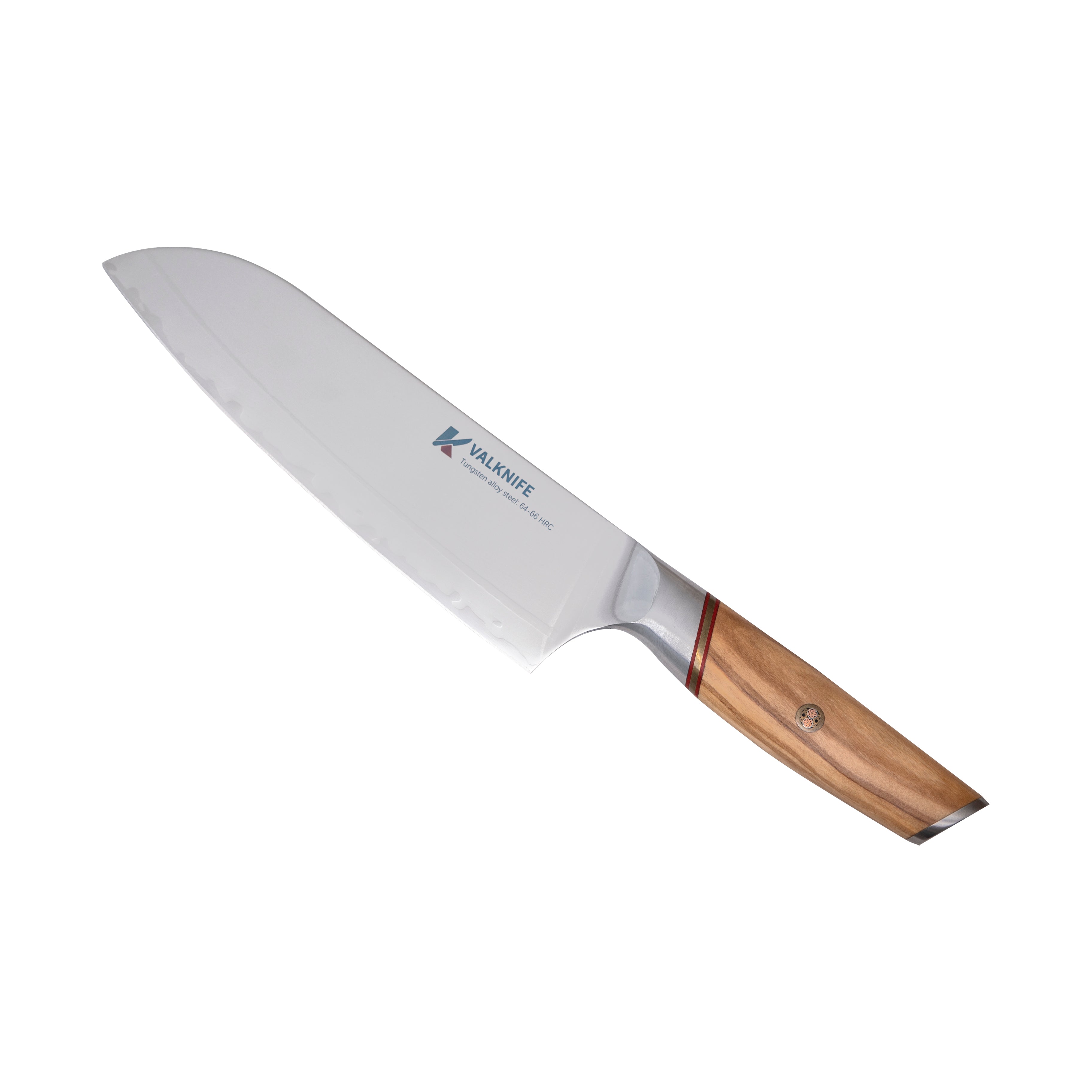 VALKNIFE 7.3" Tungsten Alloy Powder Steel Chef's Knife — Mirror Polished Blade, Olive Wood Handle, 64-66 HRC
