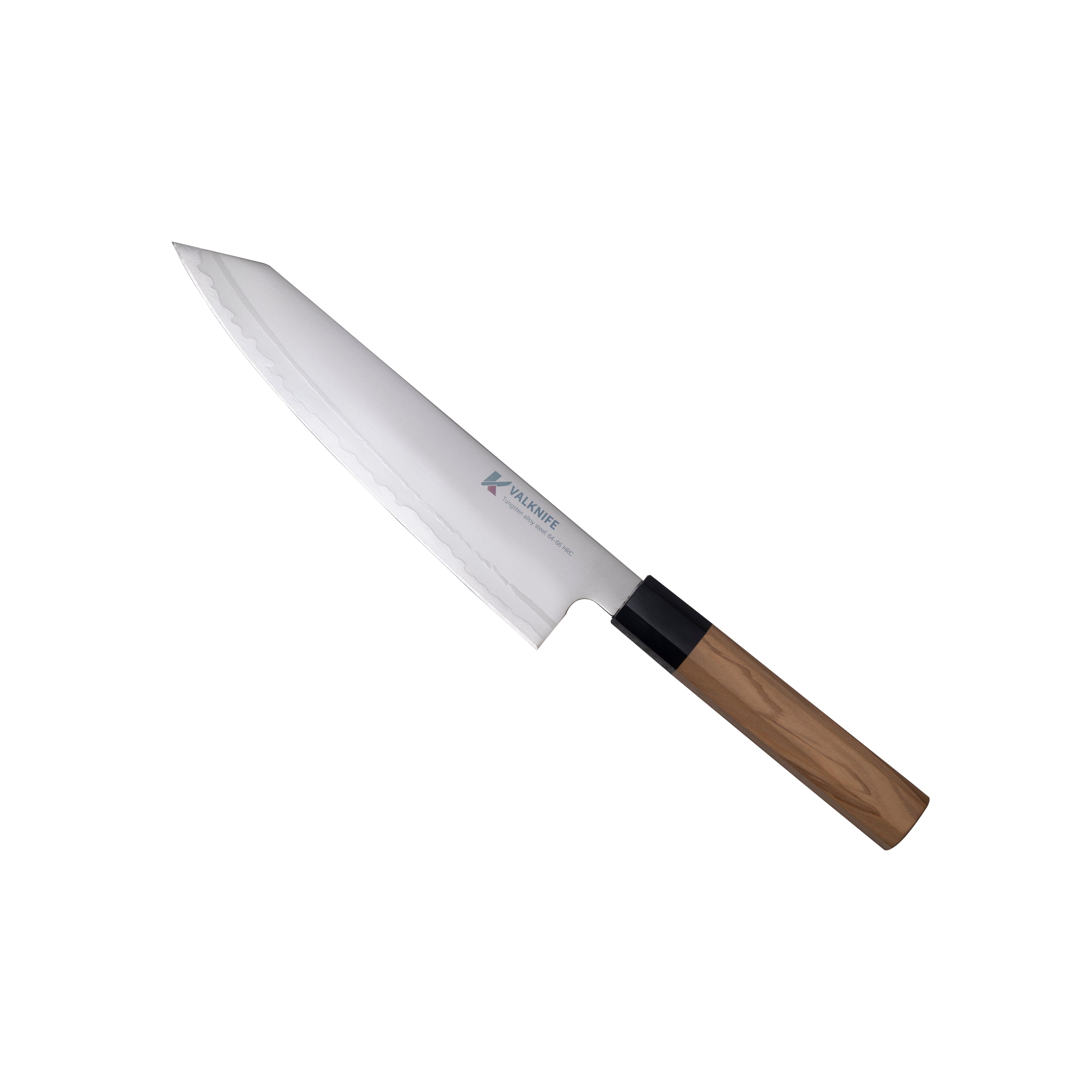 VALKNIFE 8.3" Tungsten Alloy Powder Steel Kiritsuke Chef's Knife — Mirror Polished Blade, Octagonal Olive Wood Handle, 64-66 HRC