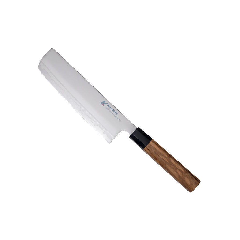 VALKNIFE 7.3" Tungsten Alloy Powder Steel Nakiri Vegetable Knife — Mirror Polished Blade, Octagonal Olive Wood Handle, 64-66 HRC